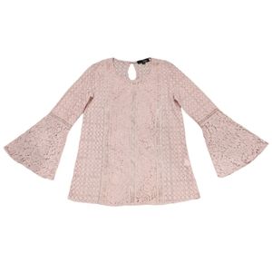 Suzanne Betro Floral Lace Scalloped Eyelash Rose Pink Crew Neck Blouse S